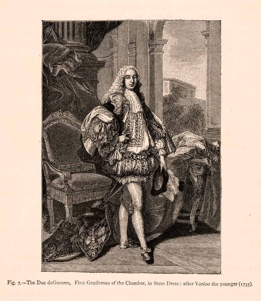 1876 Wood Engraving Duc Gesvres Costume Portrait Vanloo Younger 18th XGGA9