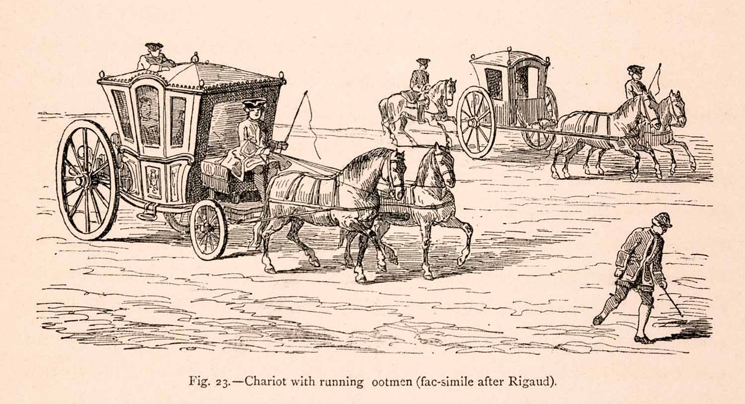 1876 Wood Engraving Chariot Carriage Horse French 18th Century XGGA9