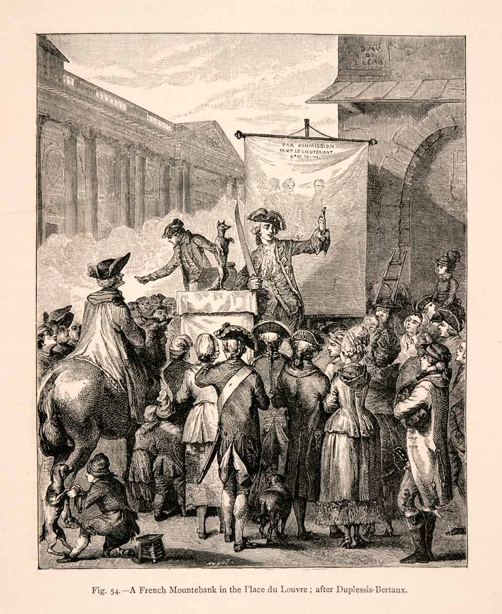 1876 Wood Engraving Duplessis-Bertaux Mountebank Quack Medicine Louvre XGGA9