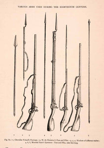 1876 Wood Engraving Musket 18th Century France Pike Gun Partisan Arms XGGA9