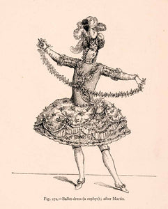 1876 Wood Engraving Ballet Dress Zephyr Martin Costume 18th Century France XGGA9
