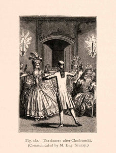 1876 Wood Engraving Dance Chodovieski 18th Century France Traditional XGGA9