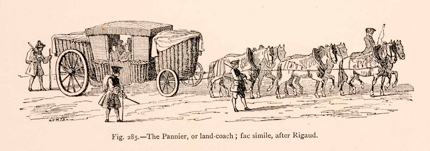 1876 Wood Engraving Pannier Land-Coach Rigaud Transportation 18th Century XGGA9