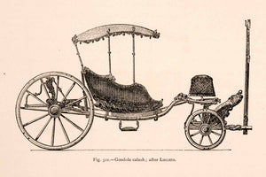 1876 Wood Engraving Gondola Calash Lucotte Carriage 18th Century XGGA9