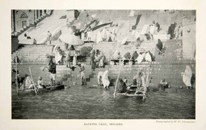 1905 Print Bathing Ghat Benares India River Ganges Stairs Religion Scene XGGB2