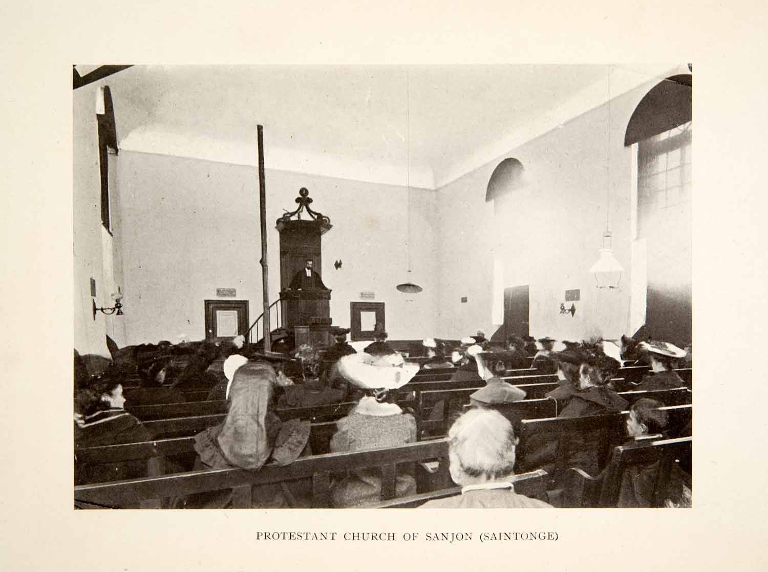 1906 Print Sanjon Protestant Church Saintonge France Interior View Sermon XGGB4