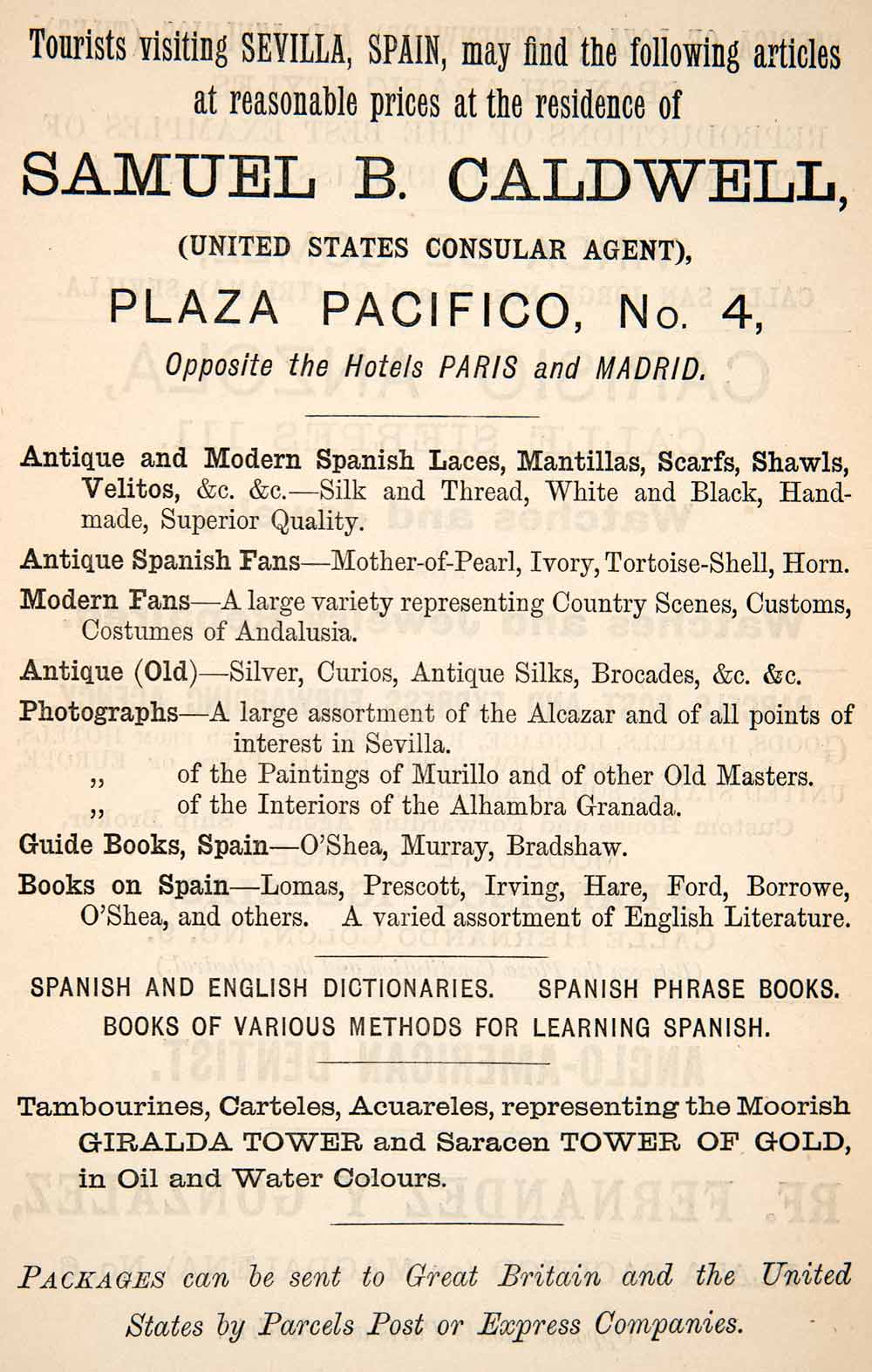 1895 Ad Samuel Caldwell Plaza Pacifico Spanish Sevilla Business Shop XGGB5