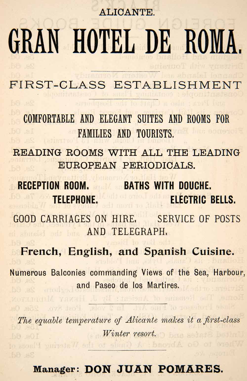 1895 Ad Alicante Gran Hotel de Roma Don Juan Pomares Restaurant Spain XGGB5