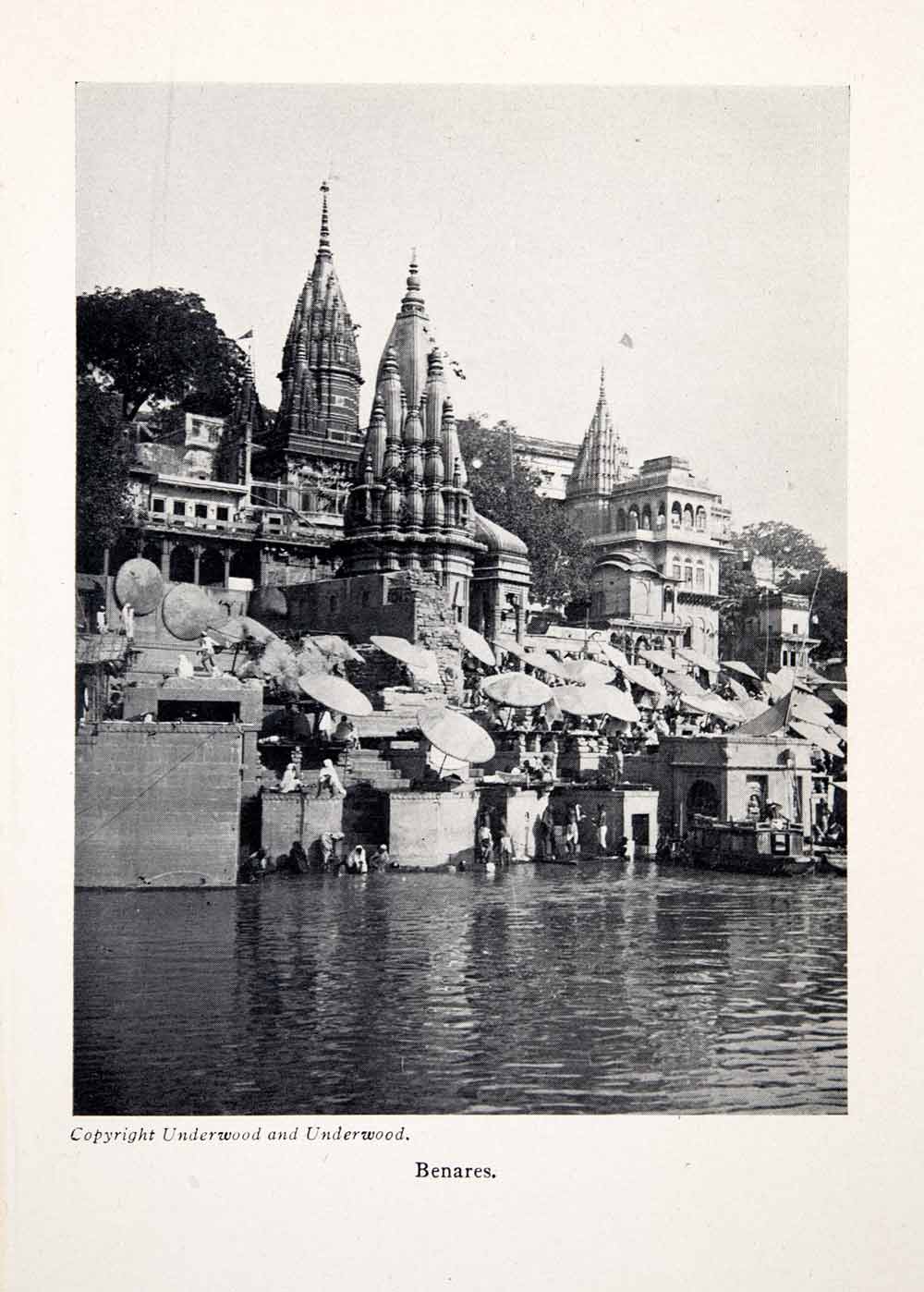 1929 Print Benares Varanasi River Ganges India Cityscape Holy Architecture XGGB7