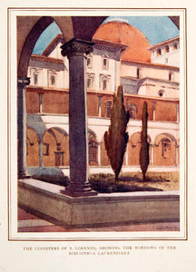 1912 Color Print Cloisters San Lorenzo Biblioteca Laurenziana Basilica XGGB8