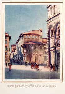 1912 Color Print Via Calzaioli Baptistery Bigallo Or San Michele Florence XGGB8
