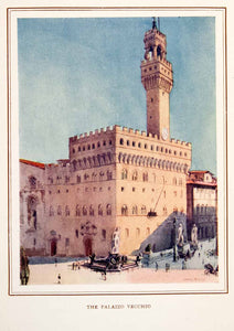1912 Color Print Palazzo Vecchio Palace Romanesque Fortress Tuscany XGGB8