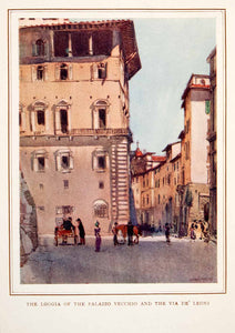 1912 Color Print Loggia Palazzo Vecchio Via De' Leoni Florence Italy XGGB8