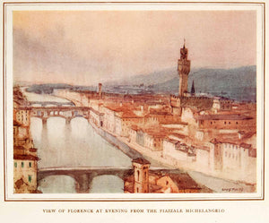 1912 Color Print View Florence Evening Piazzale Michelangelo Italy XGGB8