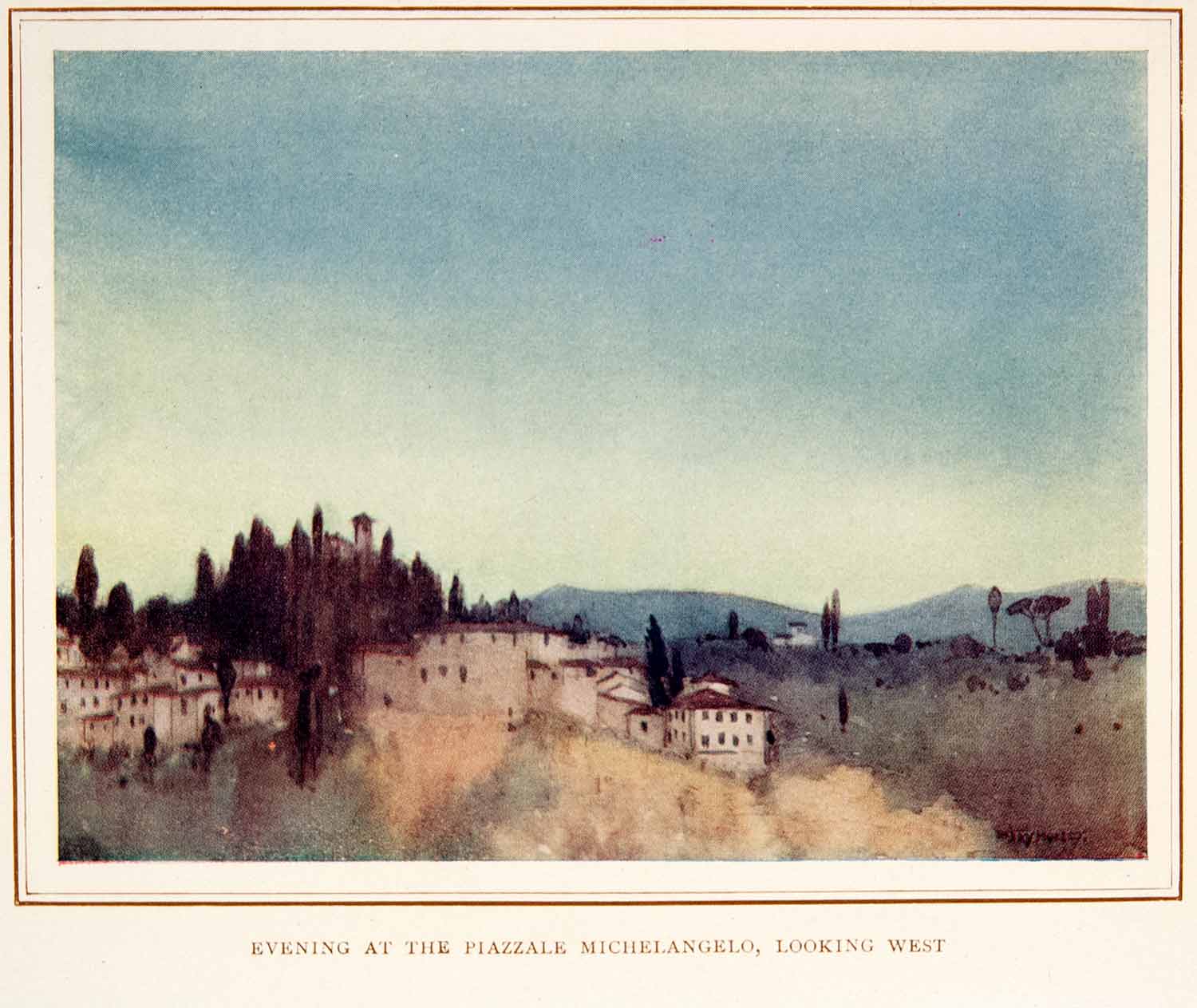 1912 Color Print Evening Piazzale Michelangelo Florence Italy Biuseppe XGGB8