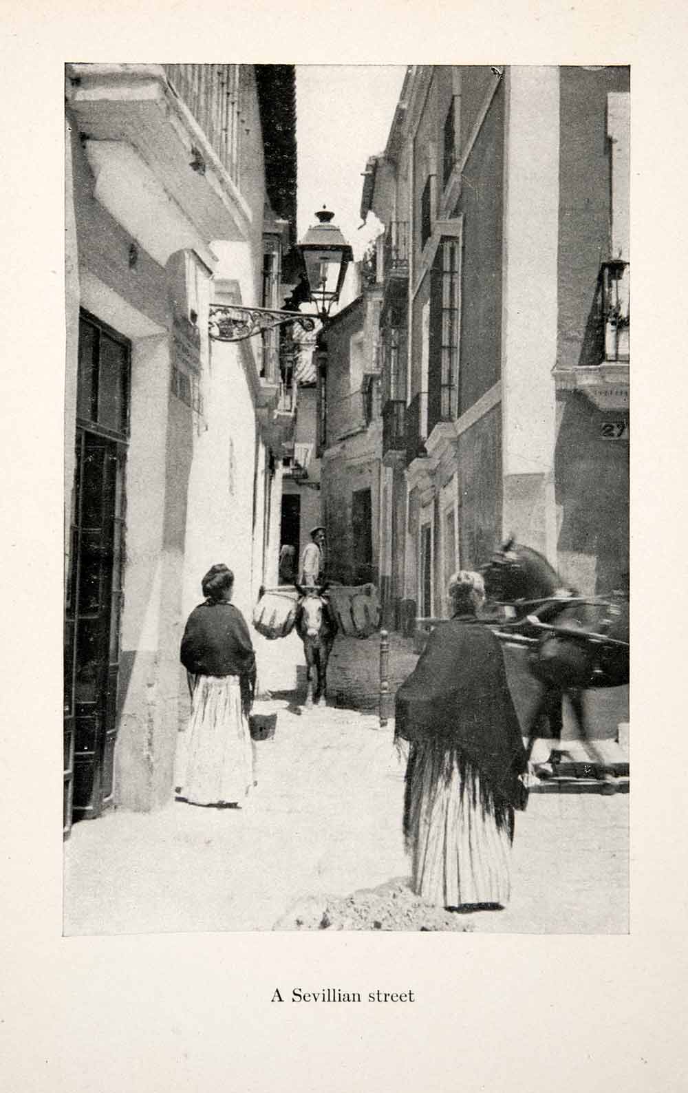 1911 Print Seville Sevilla Spain Andalusia Street Neighborhood Donkey XGGB9
