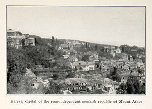 1929 Print Karyes Capital Monk Republic Mount Athos Greece Cityscape XGGC2