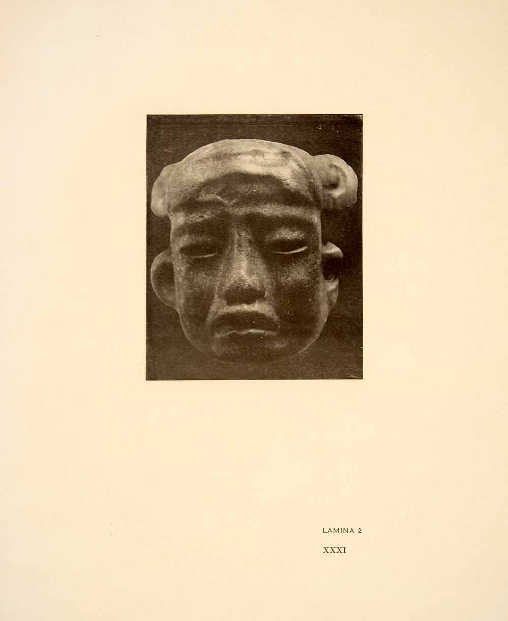 1926 Print Ancient Guerrero Mexico Tribal Diorite Tiger Head Mask XGGC4