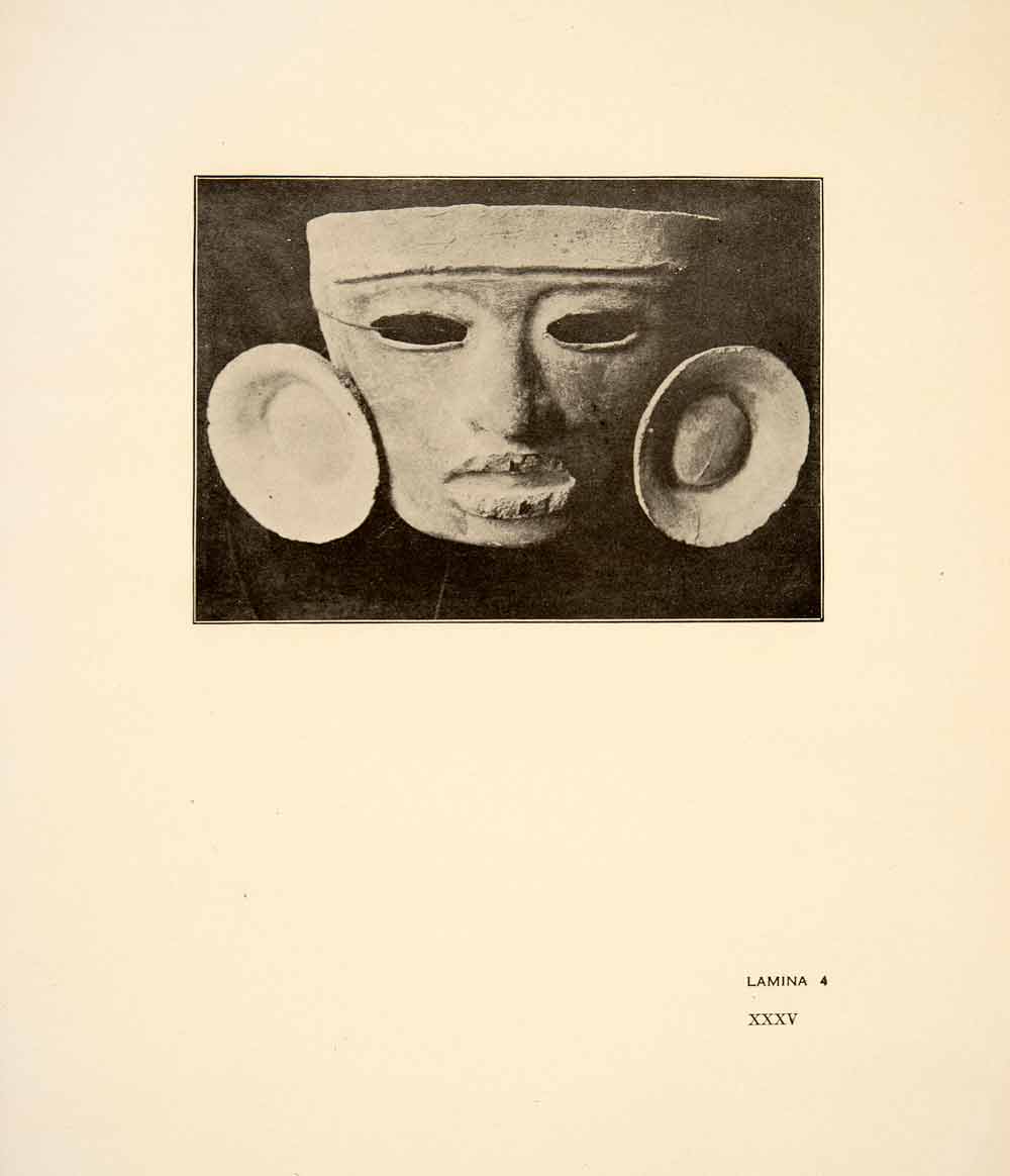 1926 Print Ancient Azcapotzalco Mexico Thurible Incense Burner Tribal Mask XGGC4