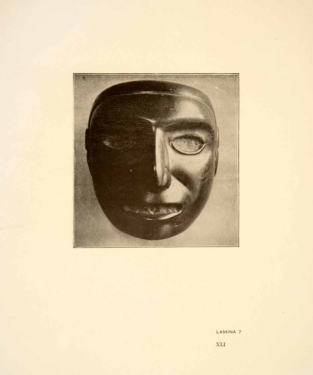 1926 Print Texcoco Mexico Ancient Votive Ceremonial Offering Tribal Mask XGGC4