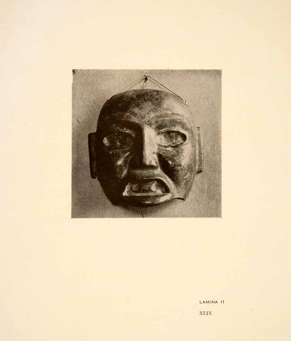 1926 Print Ancient Diorite Votive Offering Tribal Mask Tula Mexico XGGC4