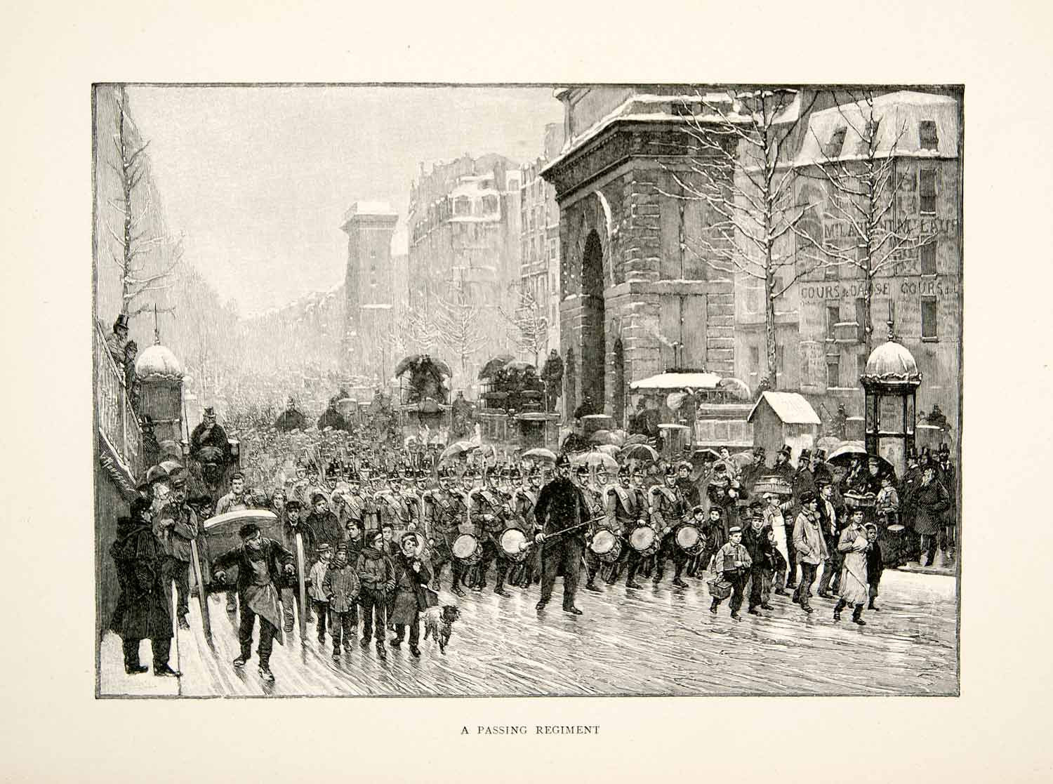 1894 Wood Engraving French Military Regiment Procession Paris France XGGC5