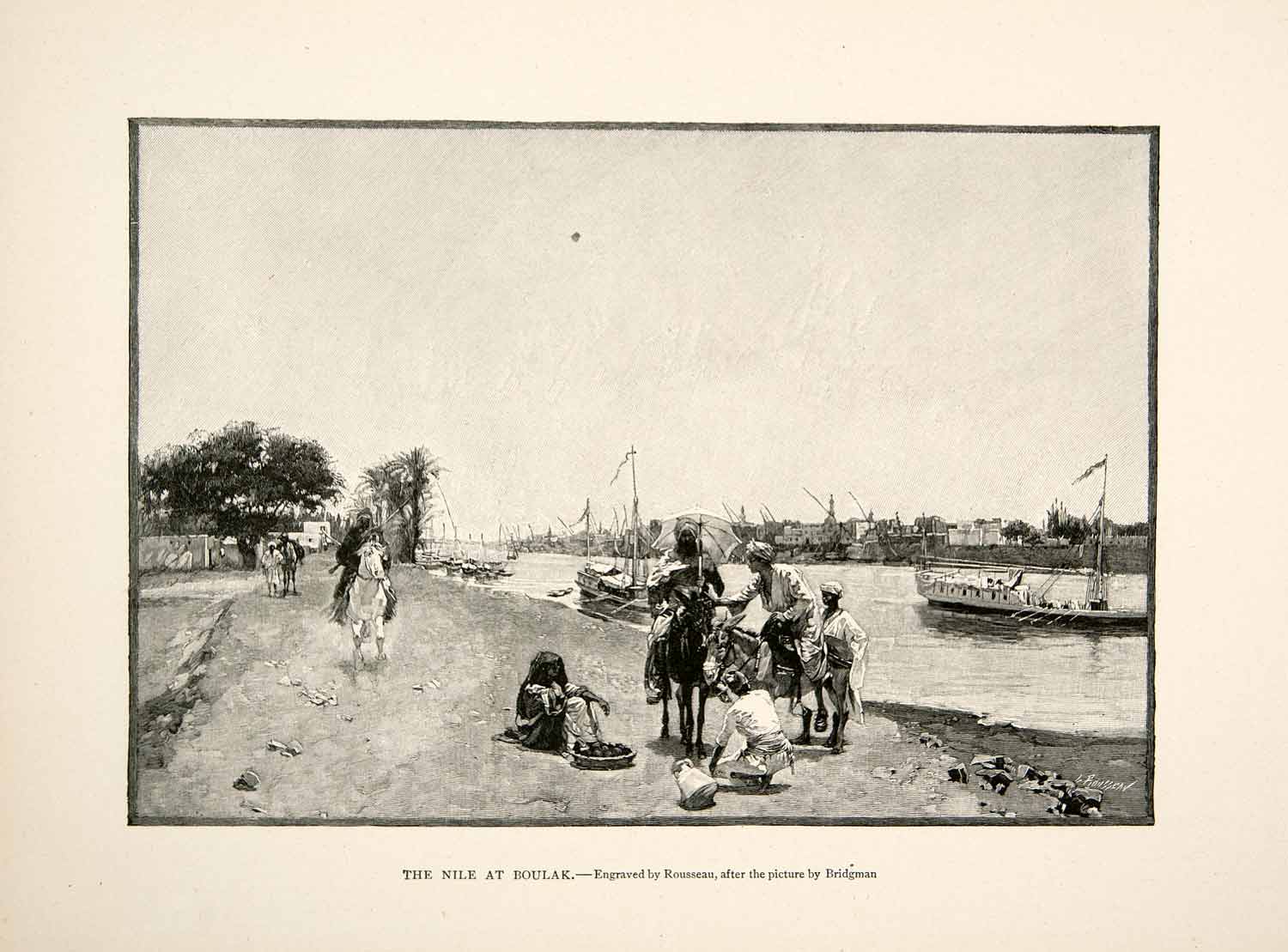 1894 Wood Engraving Nile River Boulaq Boulak Capital Cairo Egypt Bank XGGC5