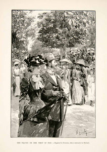 1894 Wood Engraving Wiener Prater Park Vienna Austria May Spring Crowd XGGC5
