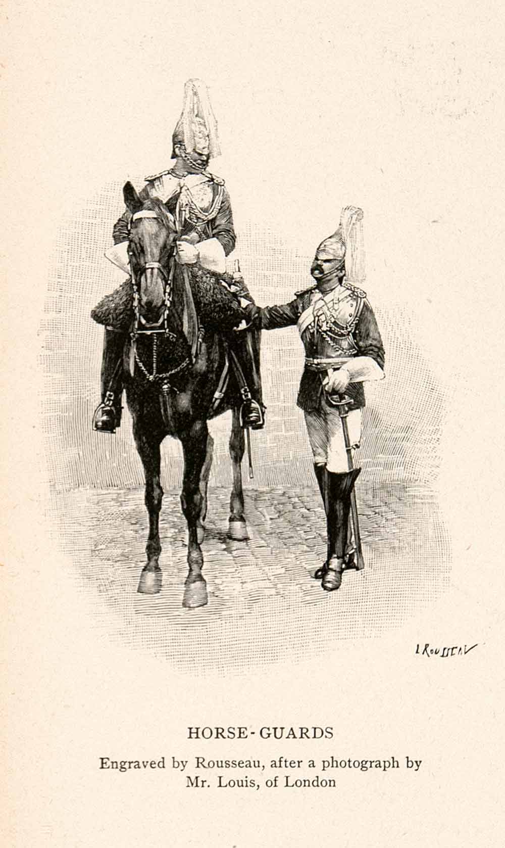 1894 Wood Engraving Horse Guard Officers Cavalry London England Uniform XGGC5