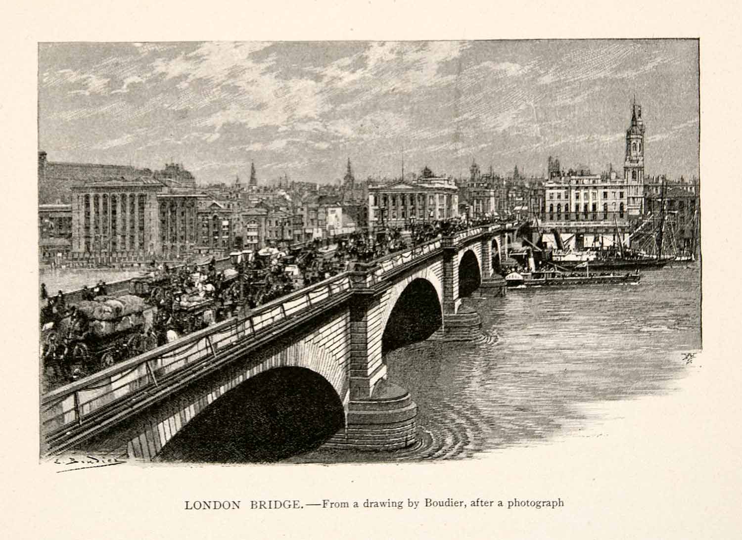 1894 Print London Bridge England English River Thames Southwark Diocese XGGC5