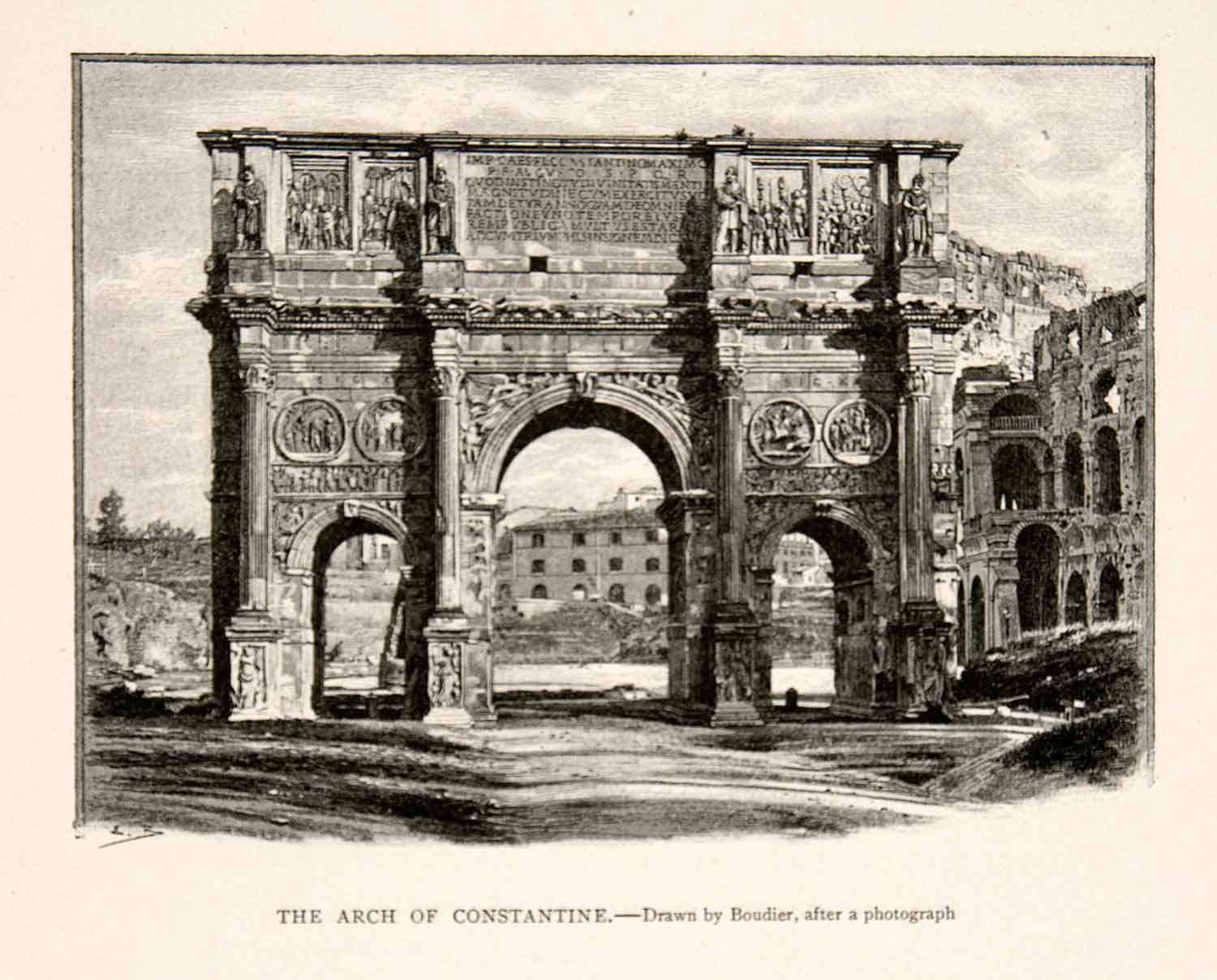 1894 Print Triumphal Arch Constantine Rome Italy Via Triumphalis Friezes XGGC5