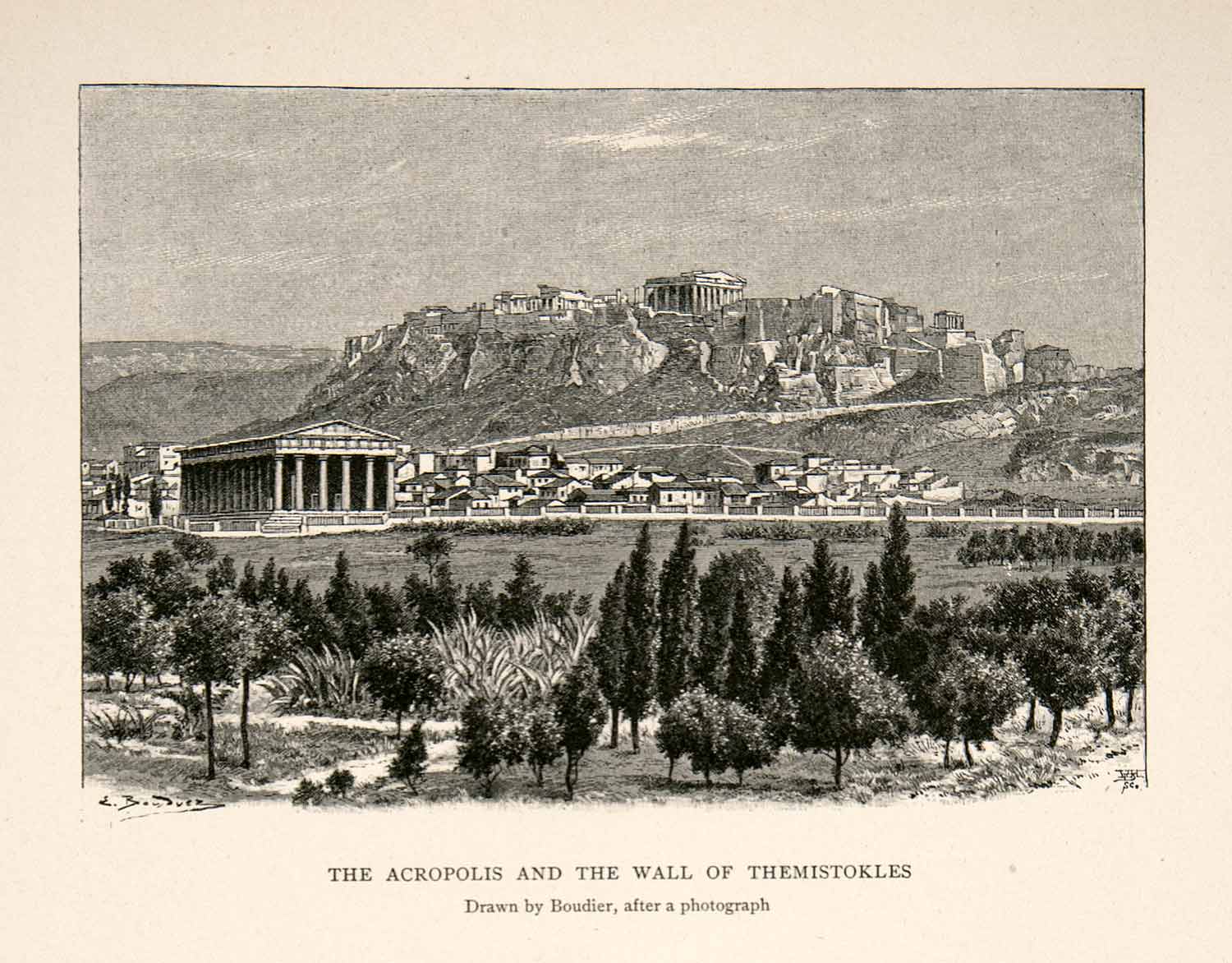 1894 Print Acropolis Wall Themistokles Citadel Athens Greece Parthenon XGGC5