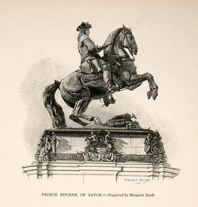 1894 Wood Engraving Equestrian Statue Eugene Savoy Austria Vienna Margaret XGGC5