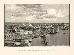 1894 Print Quay Wharf Skyline Stockholm Sweden Port Harbor Full Rig Ship XGGC5