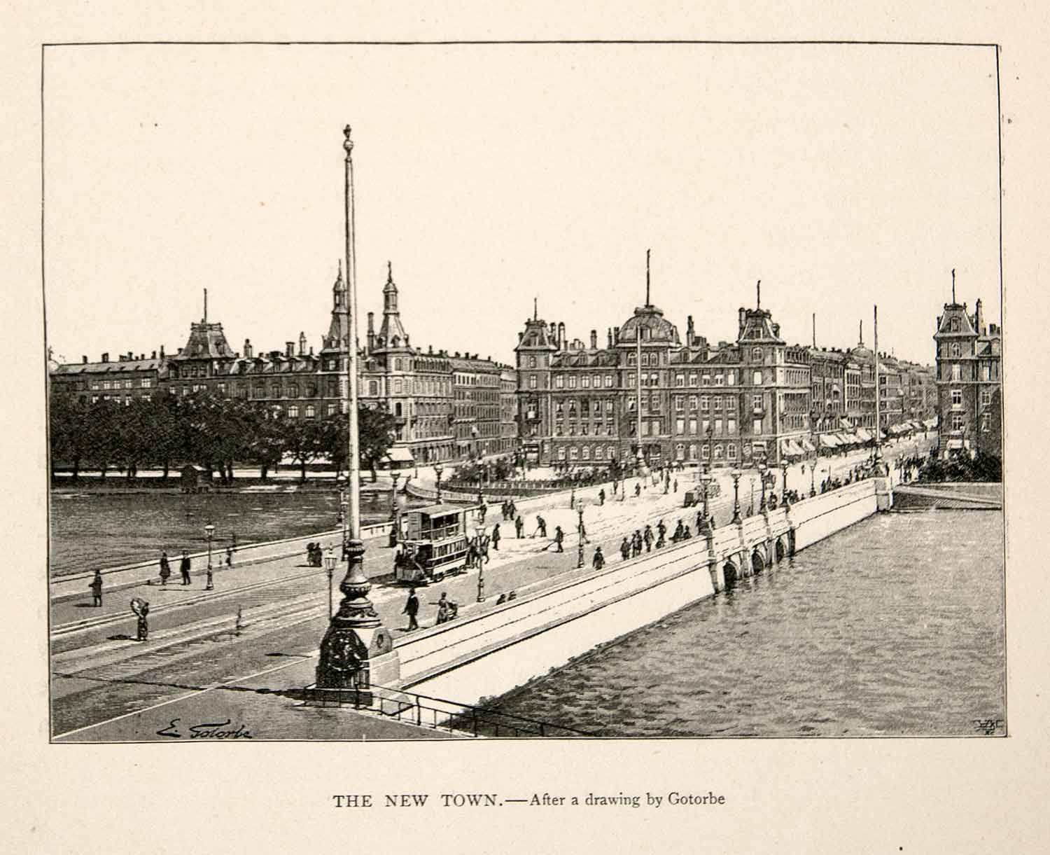 1894 Print Copenhagen Denmark Towers Spire Dome Bridge Quay City Capital XGGC5
