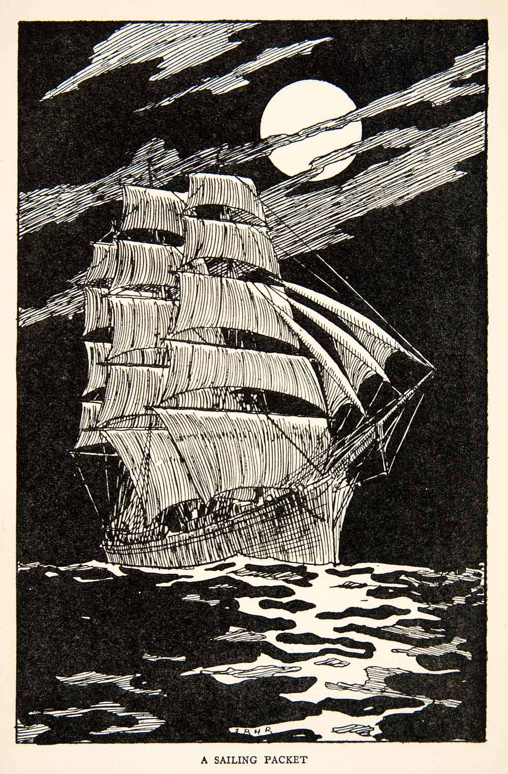 1930 Print Sailing Packet Mail Passenger Ship Moonlight Stanley Rogers XGGC7
