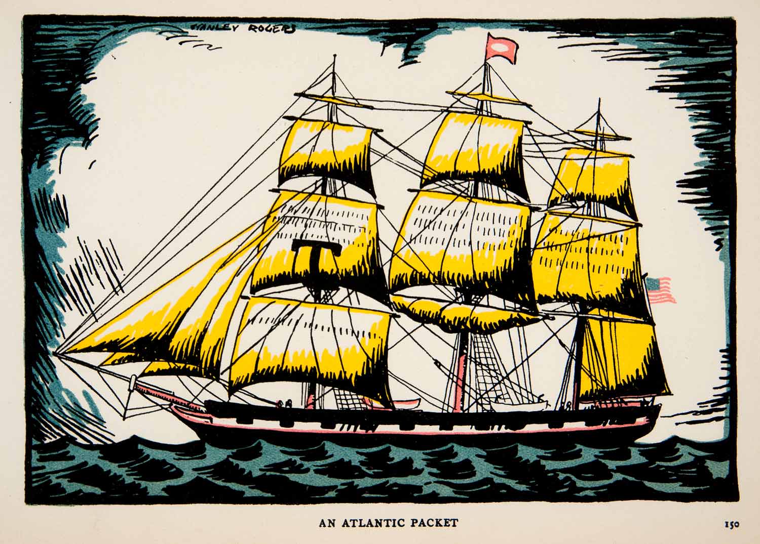 1930 Print Atlantic American Trade Packet Ship Mail Cargo Stanley Rogers XGGC7