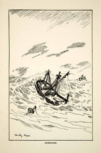 1930 Print Hurricane Atlantic Ocean Storm Ship Boat Waves Stanley Rogers XGGC7