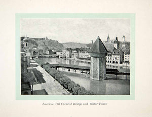 1910 Print Lucerne Covered Bridge Water Tower Cityscape Waterway XGGC8