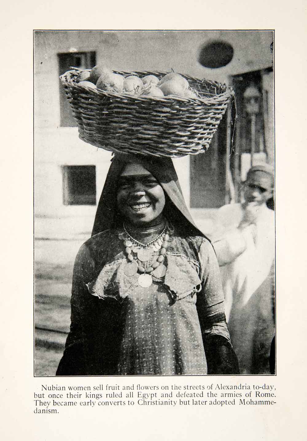 1923 Print Veiled Nubian Woman Basket Fruit Flowers Alexandria Egypt XGGC9