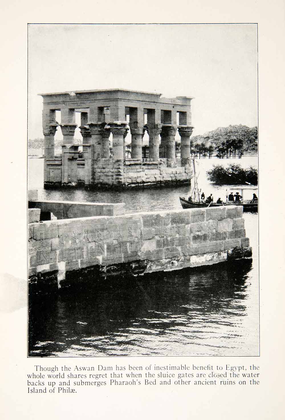 1923 Print Aswan Dam Pharaoh's Bed Island Philae Historical Landmark Egypt XGGC9
