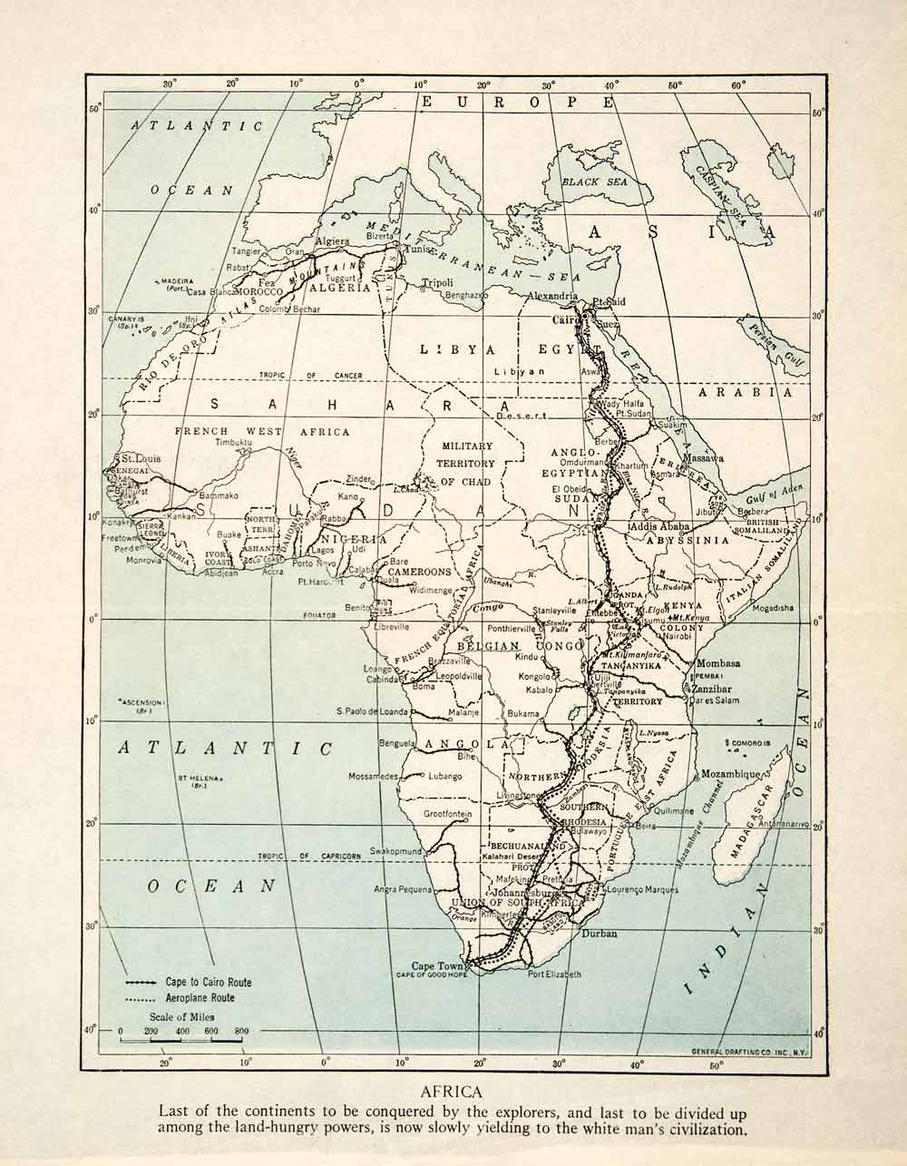 1923 Print Map Africa Cairo Egypt Sudan Libya French West Nile Explorers XGGC9