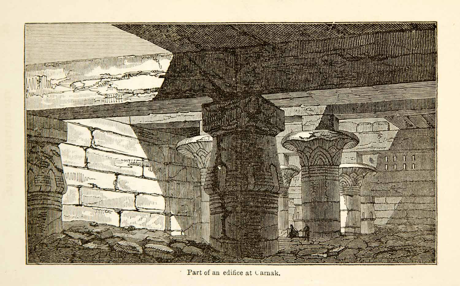 1832 Wood Engraving Karnak Archaeological Site Ruins Ancient Egypt Column XGGD1