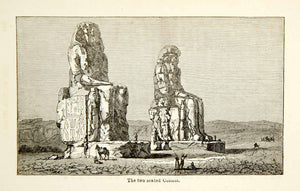 1832 Wood Engraving Colossi Memnon Whistling Statue Egyptian Landmark XGGD1