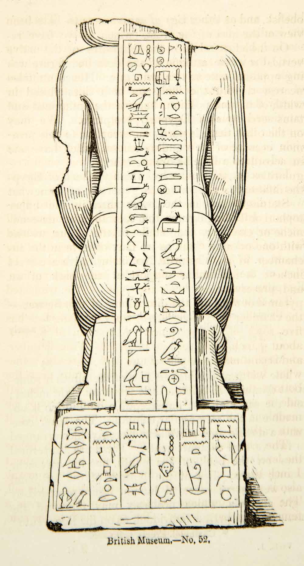 1832 Wood Engraving British Museum Ancient Egyptian Artifact Statue XGGD1