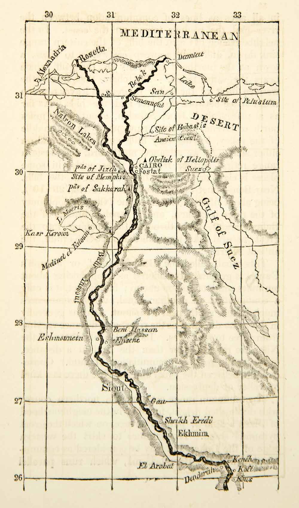 1832 Print Map Egypt Nile Valley Nubia Desert Suez Matron Alexandria Abu XGGD1