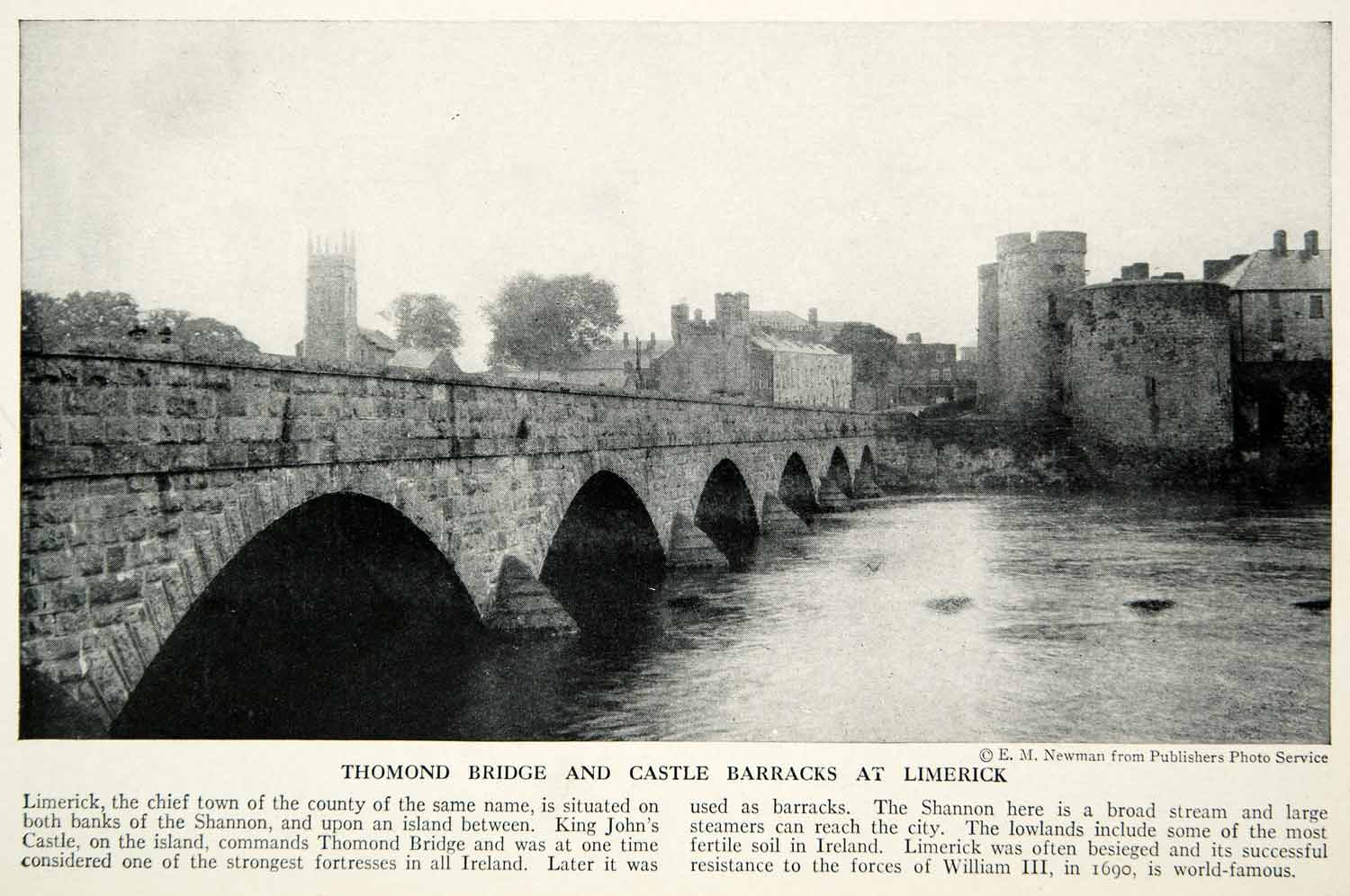 1938 Print Thomond Bridge Limerick Castle Barracks Architecture Historical XGGD4