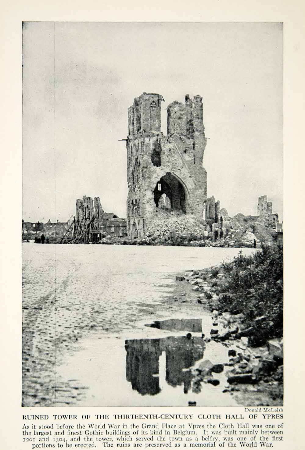 1938 Print Ypres Ruins Cloth Hall Belgium Tower Archeology Historical View XGGD4