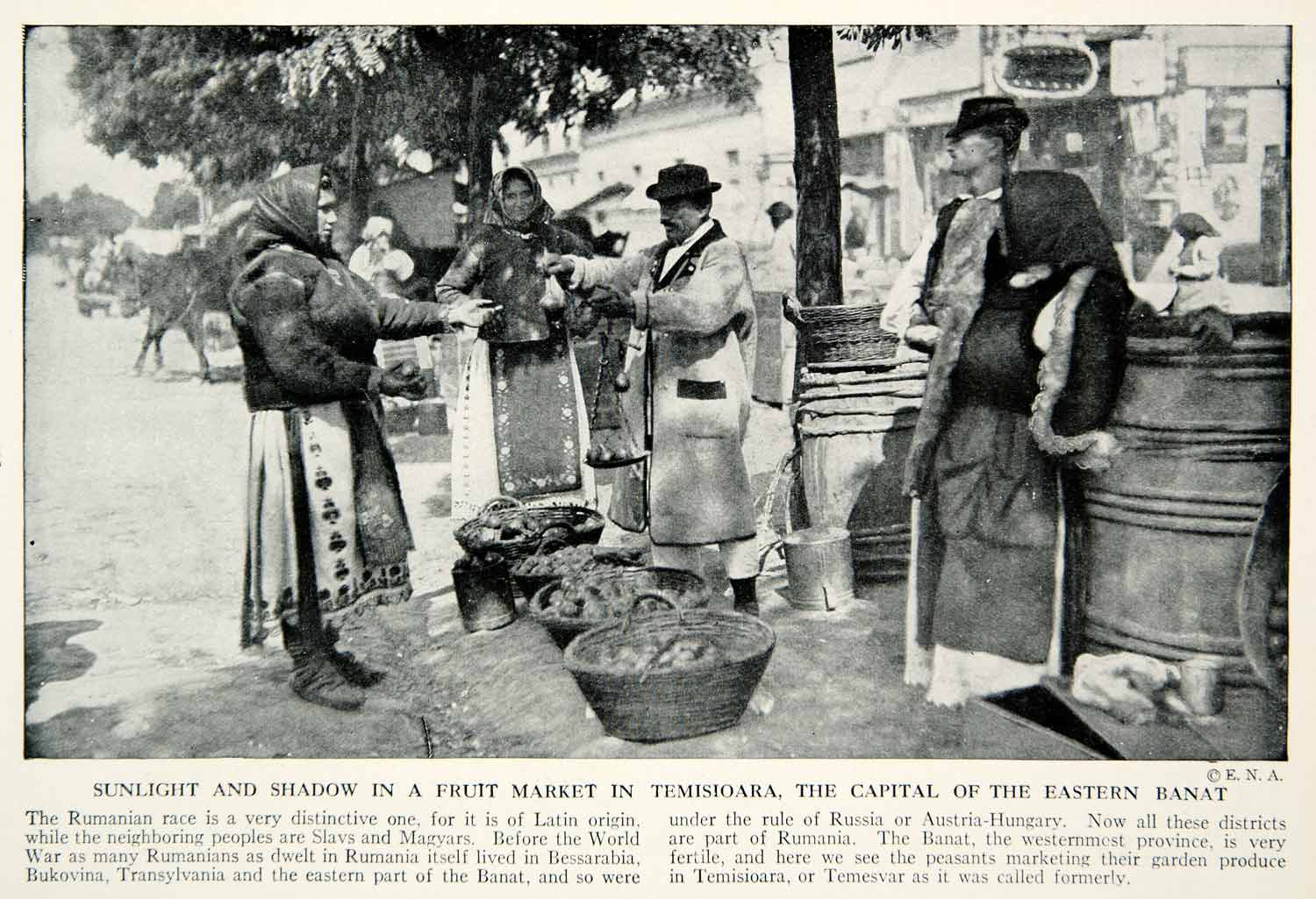 1938 Print Temisoara Fruit Market Citizens Street View Historical Image  XGGD4
