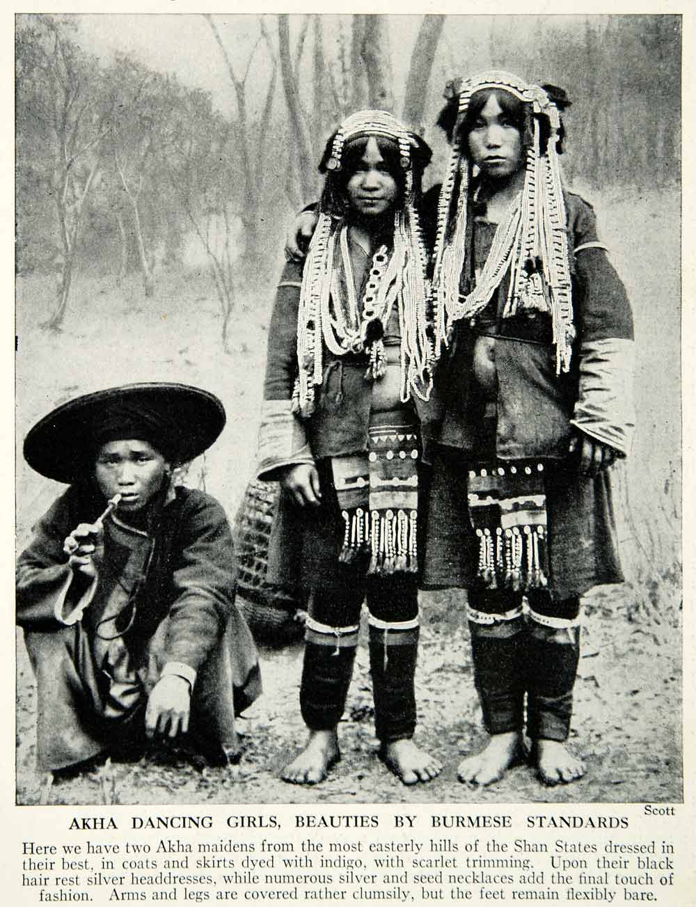 1938 Print Akha Dancing Girls Traditional Dress Costume Historical Ima –  Period Paper Historic Art LLC
